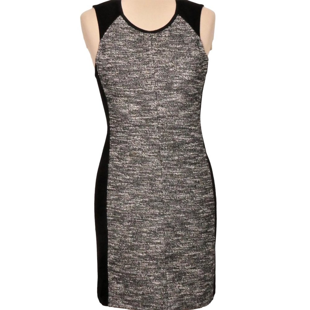 Eileen Fisher Black & Grey Tweed Textured Panel Sheath Dress Size M